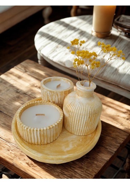Crafts Tasarım 4'lü Dekoratif Taş Tozu Mum Seti Cift Renk