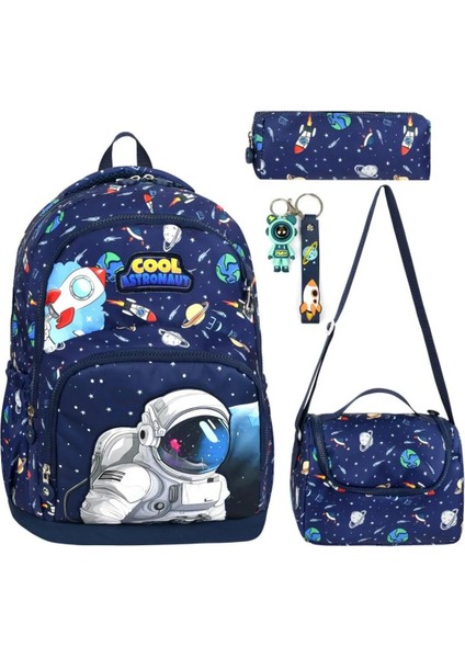 Uzay Okul Çantası 3lü Okul Çantası Lüx Takım Erkek Okul Çantası Astronot Okul Çantası