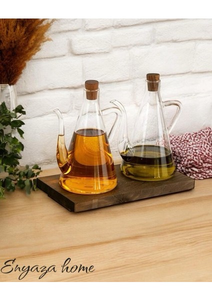2'li Akasya Tıpalı El Yapımı Ahşap Standlı Borosilikat Cam Yağdanlık Yağlık Sirkelik Sosluk 500ML fiyatları