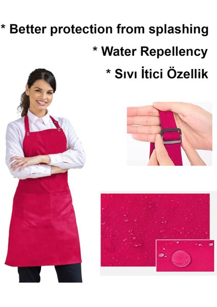 Fuşya unisex mutfak önlüğü, cepli, rahat ve şık, keten malzeme, 60x80 cm.