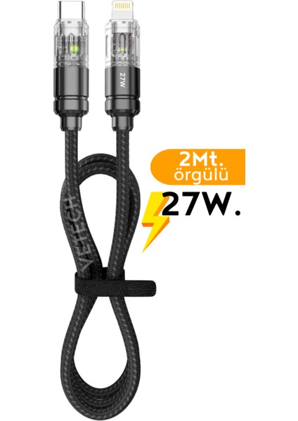 27W Type-C To Lightning Şarj Kablosu iPhone Uyumlu 2mt