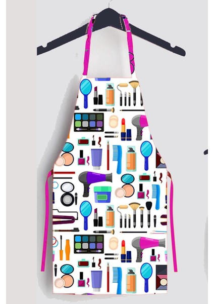 Renkli şık kuaför desenli leke tutmaz mutfak önlüğü, polyester, 55x75 cm