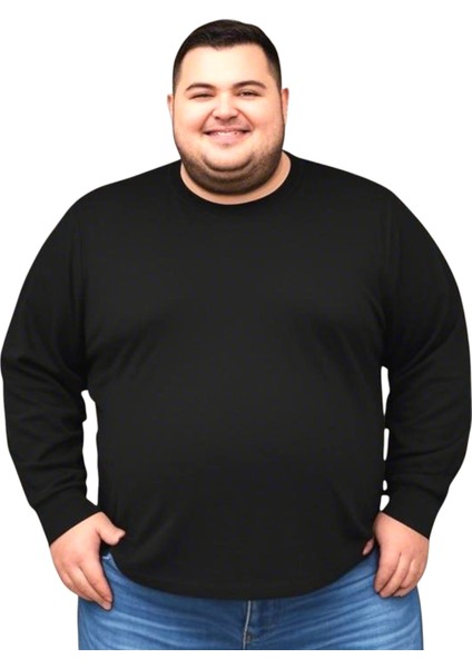 Erkek siyah Büyük Beden Oversize Uzun Kollu T-Shirt 3xl 4xl 5xl 6xl 7xl 8xl