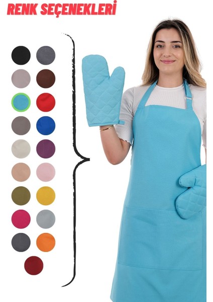 3'lü Mutfak Önlüğü Seti, Ayar Askılı, Cepli, Açık Mavi, Pamuk Polyester, 60x80 cm