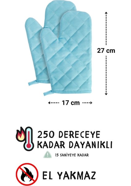 3'lü Mutfak Önlüğü Seti, Ayar Askılı, Cepli, Açık Mavi, Pamuk Polyester, 60x80 cm