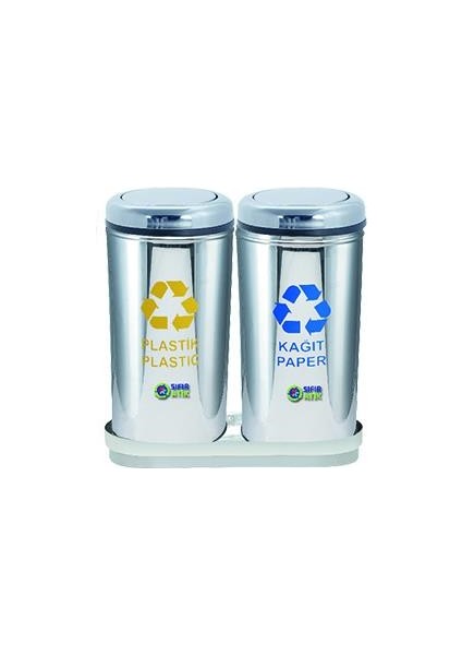 Üstüner Geri Dönüşüm Ünitesi 2li Pasl. Kapaklı Ø30*66CM GEN:95CM
