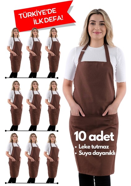 10 Adet Ayarlanabilir Mutfak Askılı Önlük, Kahverengi, Şık ve Kullanışlı, 60x80 cm