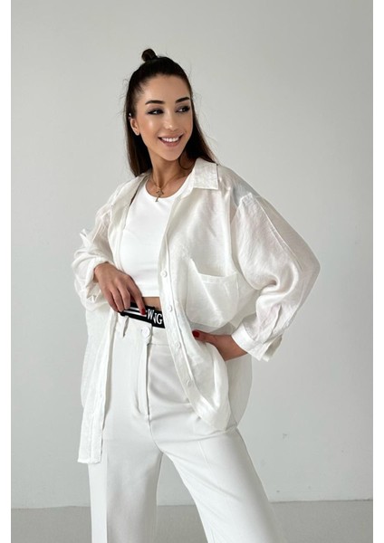 Oversize Düşük Omuz Tensel Gömlek