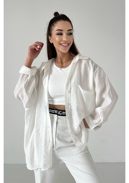 Oversize Düşük Omuz Tensel Gömlek
