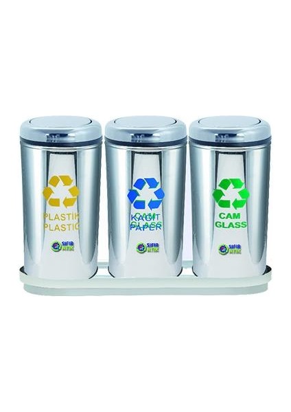 Üstüner Geri Dönüşüm Ünitesi 3lü Pasl. Kapaklı Ø30*66CM GEN:95CM