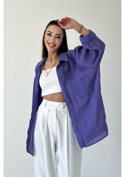 Oversize Düşük Omuz Tensel Gömlek