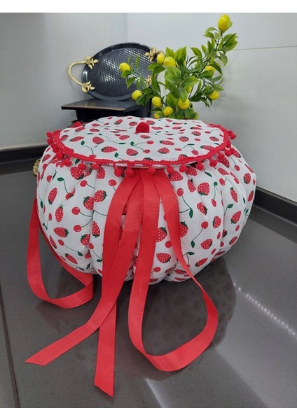 Beyaz ve kırmızı renkli yoğurt ve hamur mayalama tulumu minder seti 50x50, pamuk polyester