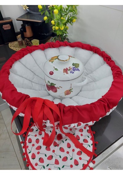 Beyaz ve kırmızı renkli yoğurt ve hamur mayalama tulumu minder seti 50x50, pamuk polyester modelleri