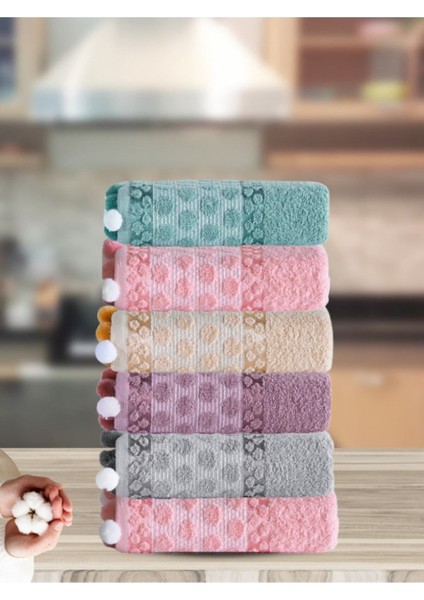 Renkli Jakarlı Pamuklu 6'lı Mutfak Havlu Seti 30x50