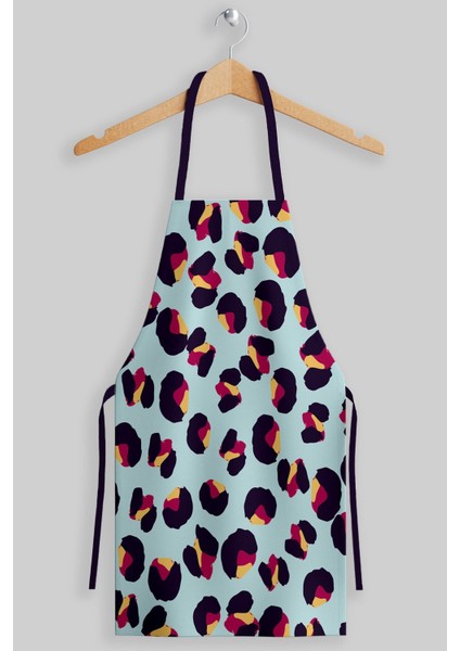 Mint renkli leopar desenli şık ve kullanışlı mutfak önlüğü, 55x70 cm, kumaş materyal