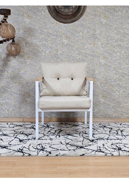 Beyaz Metal Tekli Bahçe Koltugu, Bahçe Mobilyası, Balkon Koltugu