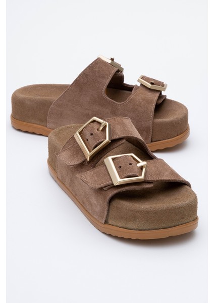 Kadın Kalın Taban Kemerli Terlik Gerçek Süet Deri Zy 8145 Vizon fiyatları