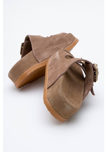 Kadın Kalın Taban Kemerli Terlik Gerçek Süet Deri Zy 8145 Vizon fırsatları