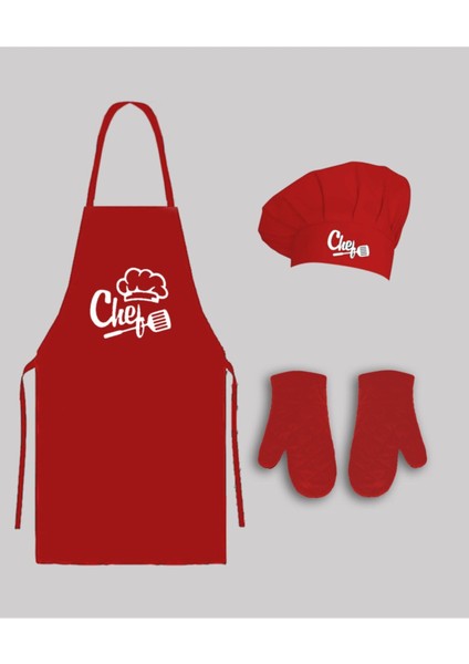 Kırmızı Mutfak Önlük Seti, Chef Şapka ve Eldivenler, Şık ve Koruyucu, 85x55 cm modelleri