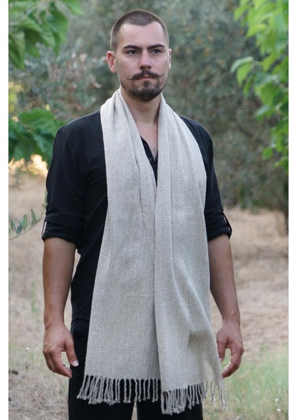 %100 Barış Ipeği El Dokuması Kaşkol 45 x 200 cm - Krem