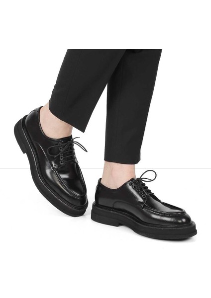 Erkek Siyah Bağcıklı Kalın Tabanlı Açma Deri Ayakkabı fiyatları