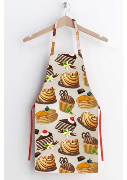 Renkli kek desenli leke tutmaz mutfak önlüğü, polyester, 50x70 cm, sarı renk