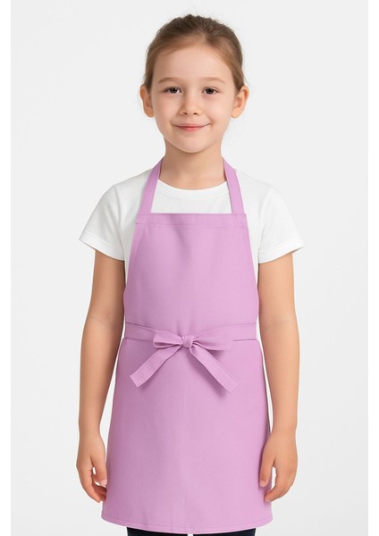 Renkli çocuk askılı önlük, rahat ve şık pamuk saten, 42x55 cm, pembe