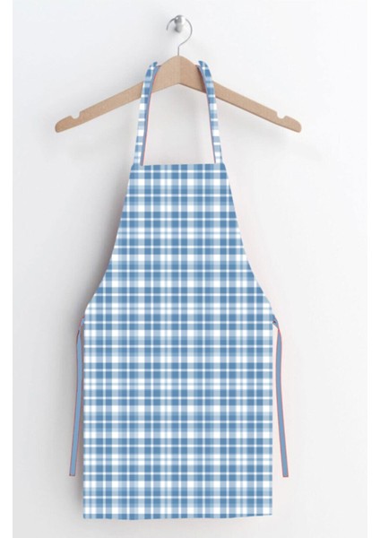 Kareli desenli, leke tutmayan, şık ve kullanışlı mutfak önlüğü, 50x70 cm, mavi renk