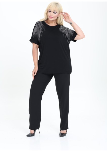 Bambu Bluz Yarasa Kol Taş Detaylı M-6XL
