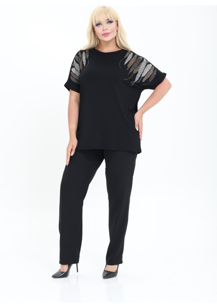 Bambu Bluz Yarasa Kol Taş Detaylı M-6xl
