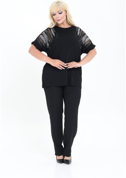 Bambu Bluz Yarasa Kol Taş Detaylı M-6xl
