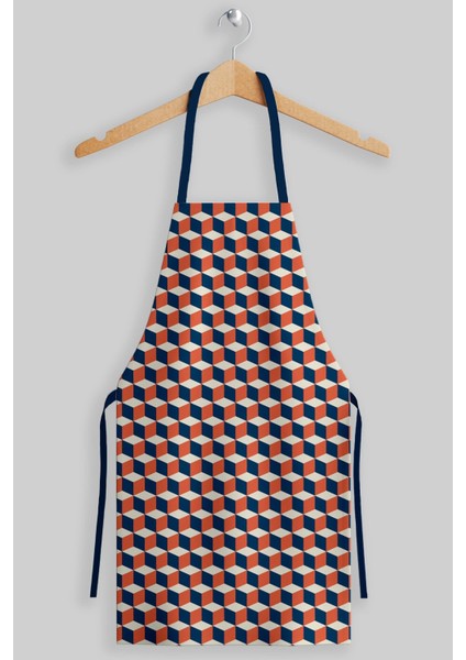 Oranj lacivert kareli mutfak önlüğü, şık ve kullanışlı, polyester, 55x70 cm