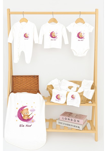 Kız Bebek %100 Pamuk Aydede Organik Baskılı Isimli Hastane Çıkışı Zıbın Seti STL7027
