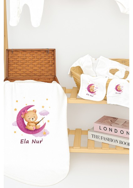 Kız Bebek %100 Pamuk Aydede Organik Baskılı Isimli Hastane Çıkışı Zıbın Seti STL7027 modelleri