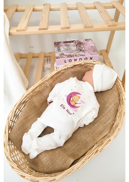 Kız Bebek %100 Pamuk Aydede Organik Baskılı Isimli Hastane Çıkışı Zıbın Seti STL7027 fırsatları