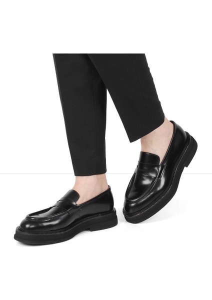 Erkek Siyah Açma Deri Loafer