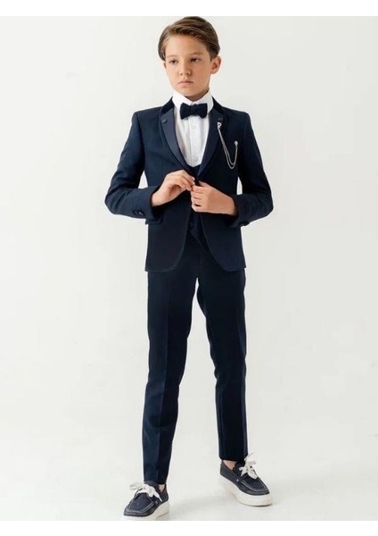 Erkek Çocuk Duble Yaka Iğne Detaylı 5 Parça Takım Elbise