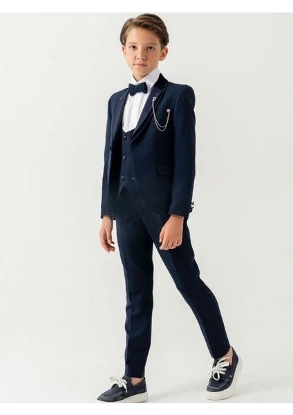Erkek Çocuk Duble Yaka Iğne Detaylı 5 Parça Takım Elbise modelleri