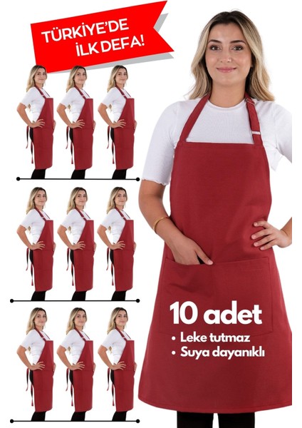 10 Adet Ayarlanabilir Mutfak Askılı Önlük, Şık ve Pratik, Boyut: 60x80, Bordo