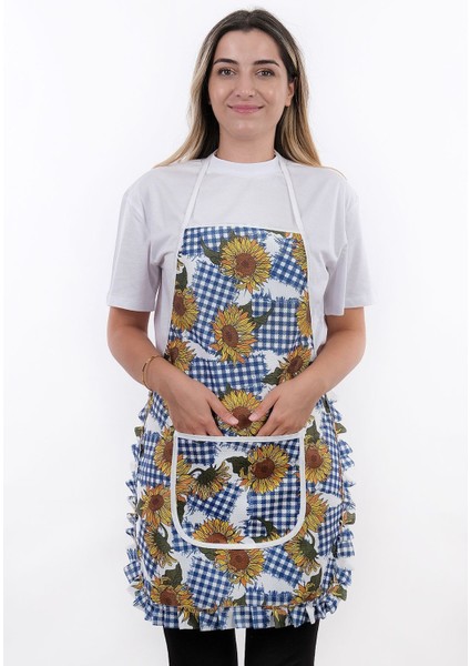 Mavi ayçiçeği desenli su geçirmez mutfak önlüğü, şık ve kullanışlı, 50x70 cm