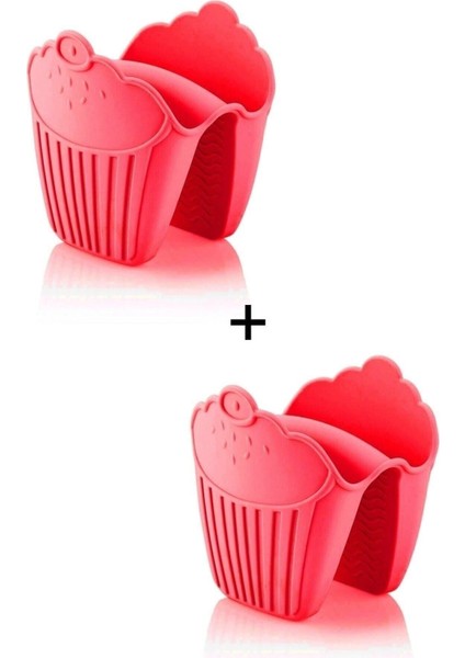 İki Adet Kırmızı Isı Yalıtımlı Silikon Fırın Eldivenleri, Mikrodalga ve Tencere Tutma Seti