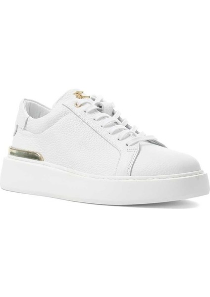 Erkek Beyaz Bağcıklı Kalın Tabanlı Deri Sneaker