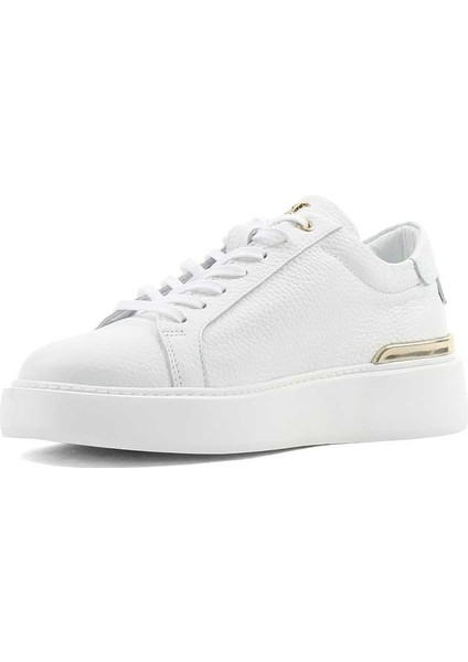 Erkek Beyaz Bağcıklı Kalın Tabanlı Deri Sneaker