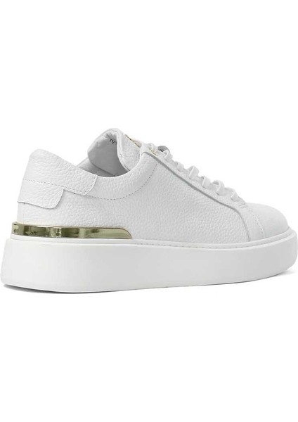 Erkek Beyaz Bağcıklı Kalın Tabanlı Deri Sneaker