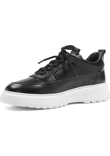 Erkek Siyah Bağcıklı Kalın Tabanlı Açma Deri Sneaker