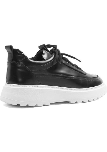 Erkek Siyah Bağcıklı Kalın Tabanlı Açma Deri Sneaker