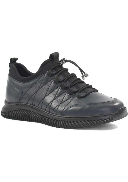 Erkek Lacivert Bağcıklı Kalın Tabanlı Deri Sneaker modelleri