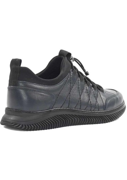 Erkek Lacivert Bağcıklı Kalın Tabanlı Deri Sneaker indirimleri