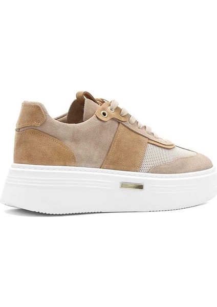 Erkek Bej Bağcıklı Kalın Tabanlı Süet Deri Sneaker