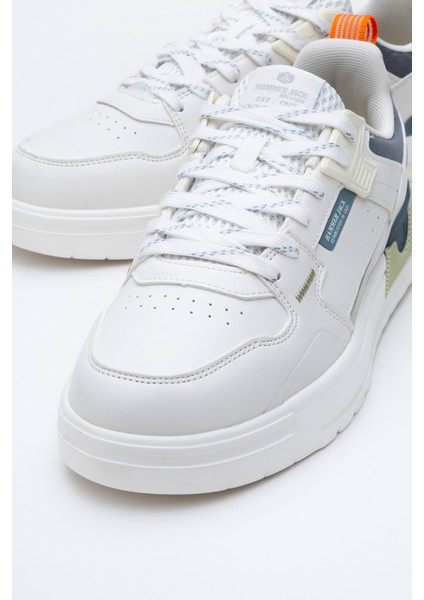 Erkek Kalın Taban Bağcıklı Sneaker Gerçek Deri Hj 25205M Beyaz/turuncu modelleri